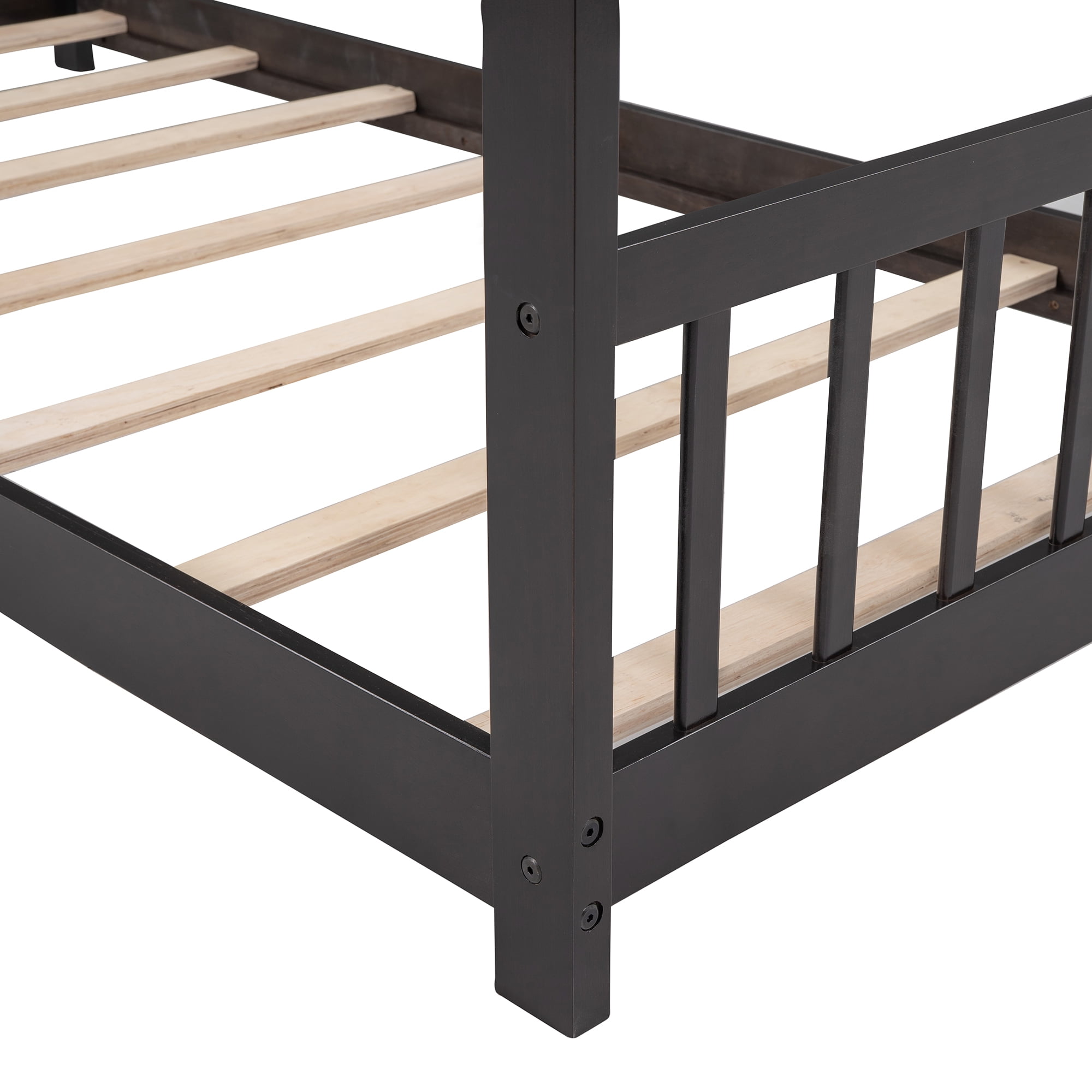 Bellemave Twin Size House Bed,Wood Platform Bed with Headboard and Footboard, House Floor Bed with Roof and Slat (Espresso,Twin)