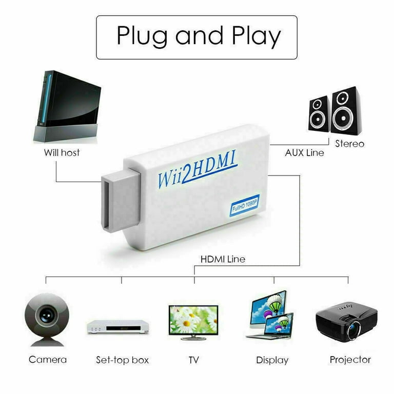 Wii to HDMI Converter,Wii HDMI Adapter Output Video Audio HDMI  Converter,with 3,5mm Audio Jack,Compatible with All Wii Display Mo 
