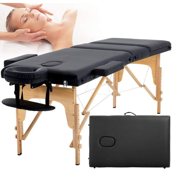 XF XINFENG Portable Massage Table 73 inch 2 Fold Lash Bed Height Adjustable Tattoo Salon Bed 450 lbs Capacity with Facial Cradle & Carry Case, Black