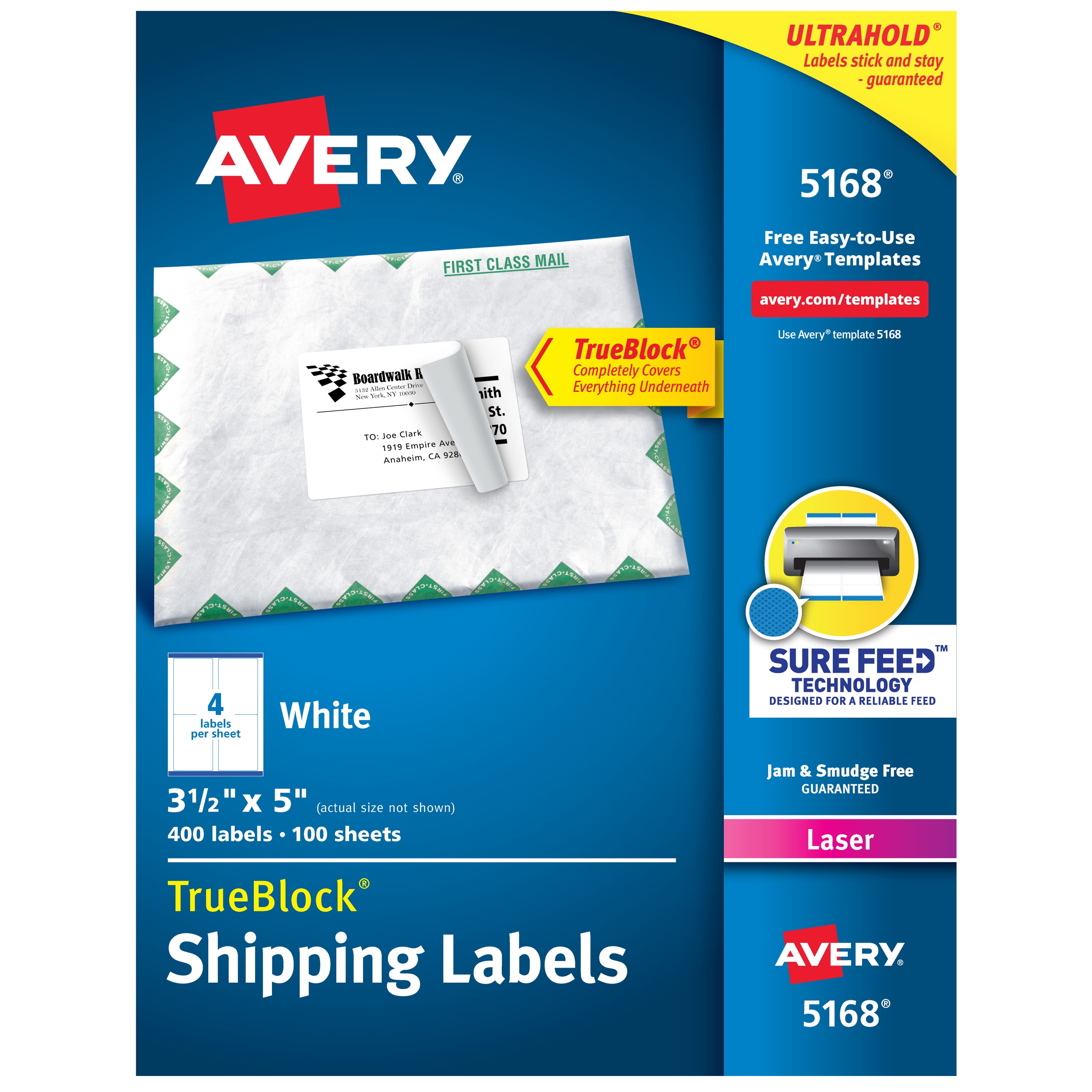 Avery Shipping Labels White Trueblock Sure Feed Permanent Adhesive 