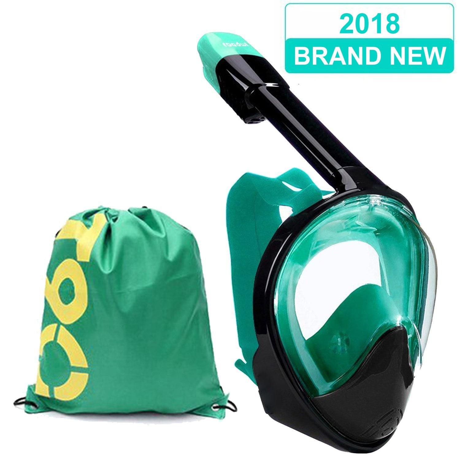 ROADWI 2018 New Full Face Snorkel Mask Easy Breath Panoramic 180 View with Anti Fog Anti Leak 100% Silicone Skirt Dry... by