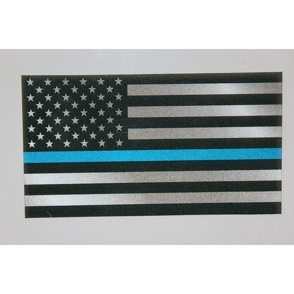 Reflective US Flag Decal with Thin Blue Line for Cars & Trucks, 5.5 x 3 inch American USA Flag Decal Sticker Honoring Police Law Enforcement 3M Vinyl Window Bumper Tape (1 Pack)