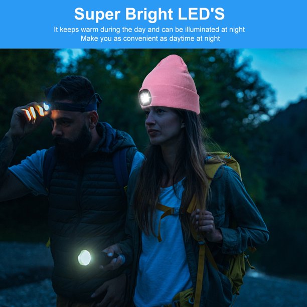 USB Headlight LED Knitted Hat Linterna de brillo de 3 engranajes desmontable (rosa)