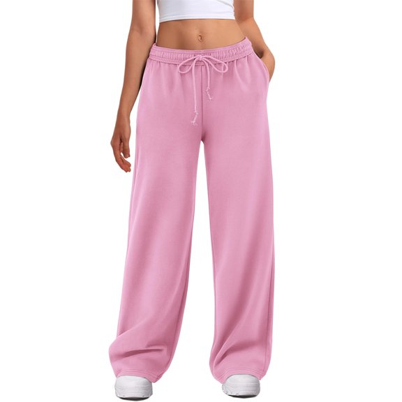 Resicozy Wide Leg Sweatpants Women 2026 Low Rise Baggy Sweatpants Y2K Drawstring Cotton Lounge Pants with Pockets Fall Fashion Pink 2XL
