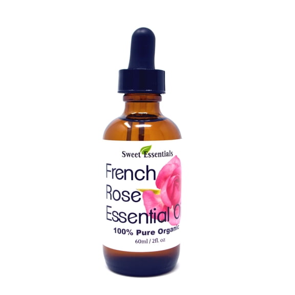 Organic French Rose Essential Oil - Rosa Damascena - 2oz - Imported from France - 100% Pure, Undiluted, Therapeutic Grade, Aromatherapy - Perfect for Diffusers, Hair, Skin and Nail Care
