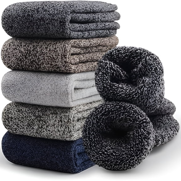 TELOLY 5 Pairs Merino Wool Socks for Men, Thick Winter Wool Hiking Socks, Warm Breathable Crew Mens Socks (USA Size 7-13)
