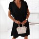 thumbnail image 4 of Falda corta de cintura elástica con cuello en V sin mangas con volantes de Color sólido de verano informal a la moda para mujer Pompotops  ghjkhdj9437, 4 of 8