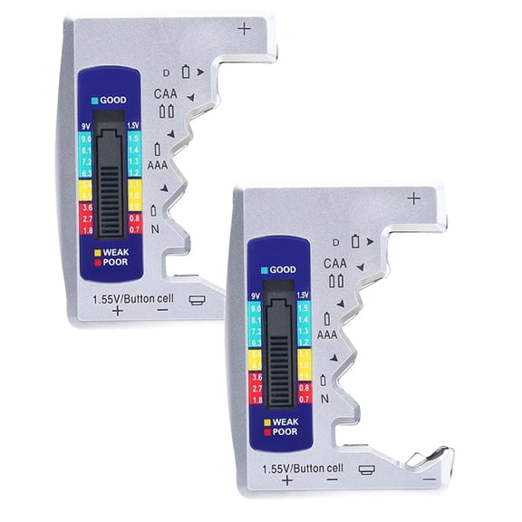 2PC AA Battery Checker Tester Universal Battery Tester 9v Battery Tester Digital Display for AAA AA C D N 9V Battery 1.55V Button Cell