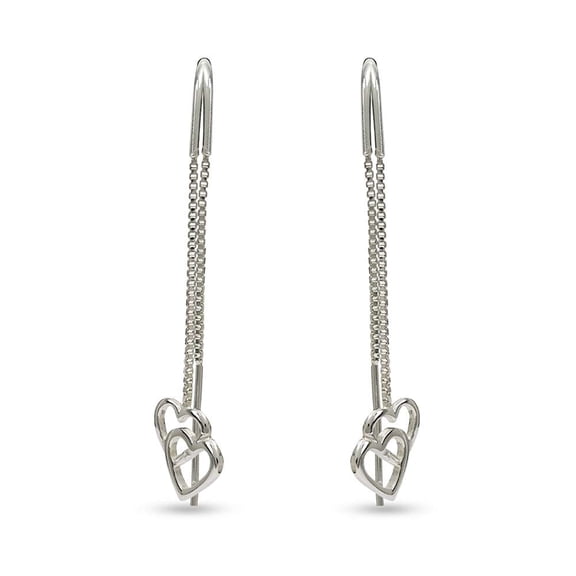 LeCalla 925 Sterling Silver Jewelry Light-Weight Heart Drop Threader Earring for Women and Teen 45MM