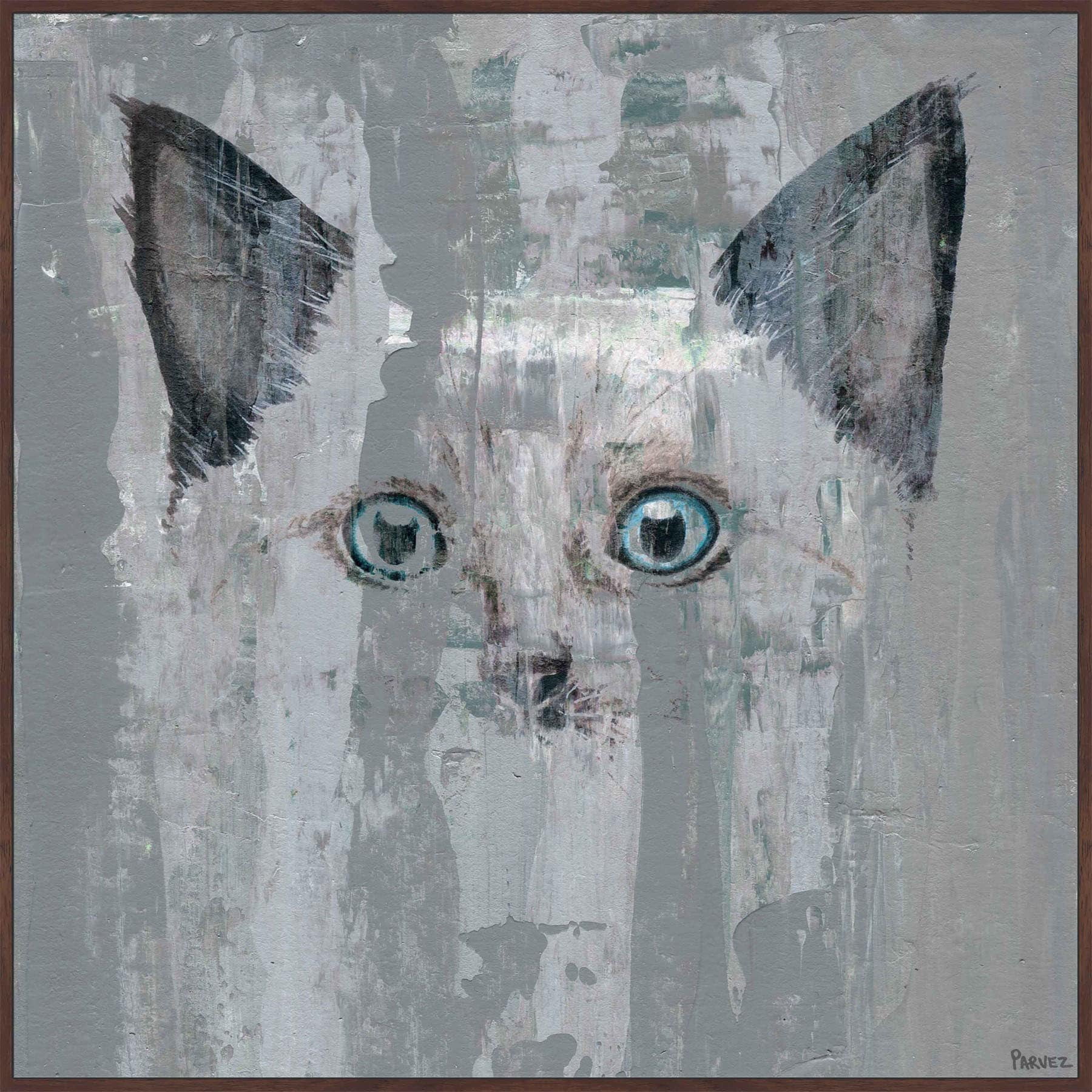 Blue-Eyed Cat Floater Framed Painting Print on Canvas