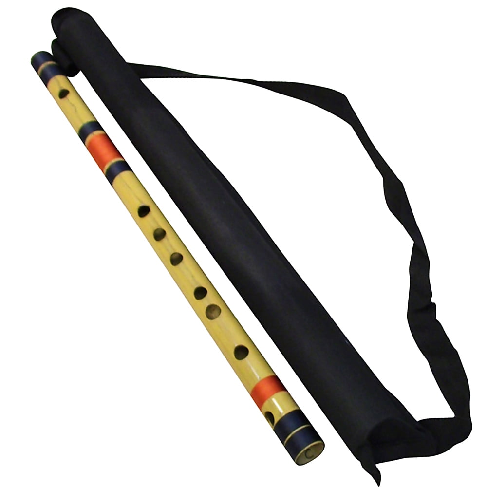 Zaza Percussion- Professional Scale C Bass 19'' Inches Polished Bamboo Bansuri Flute (Indian Flute) With Carry Bag