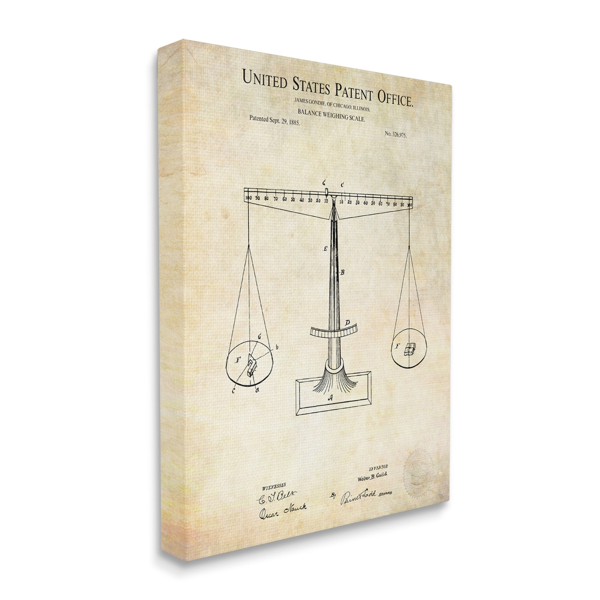 Stupell Industries Weighing Scale Blueprint Diagram Vintage Patent Design Canvas Wall Art, 30 x 40, Design by Karl Hronek