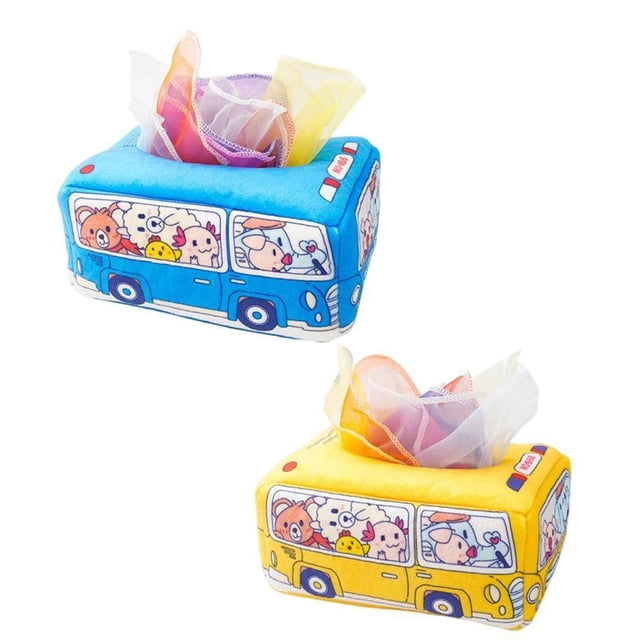 2x Caja de pañuelos para bebés Cajón de autobús Tejido con toallas de mano Juguete sensorial