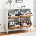 thumbnail image 4 of 4 - door blanca oak rattan shoe gabinete con flip doors y 4 - tier hidden rack: suitable para entrada y hallway, 4 of 6