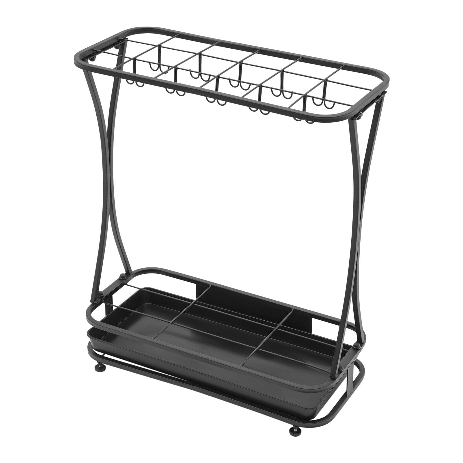 Metal Umbrella Holder Stand Rack Organizer + Drip Tray (18 Slots 20 Hooks) Black