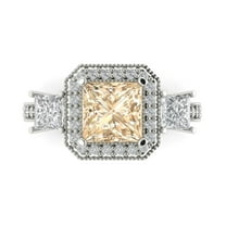 3.005 ct Princess Cut Natural Morganite 3 Stone 18K White Gold Womens Engagement Ring