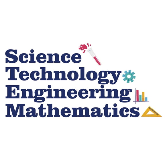 Science Technology Engineering & Mathematics Lettering Art 9" x 20" Decoration Test Tube Gear Column Chart & Triangle Ruler Design Removable Vinyl Home Bedroom School Classroom Wall Decal Sticker