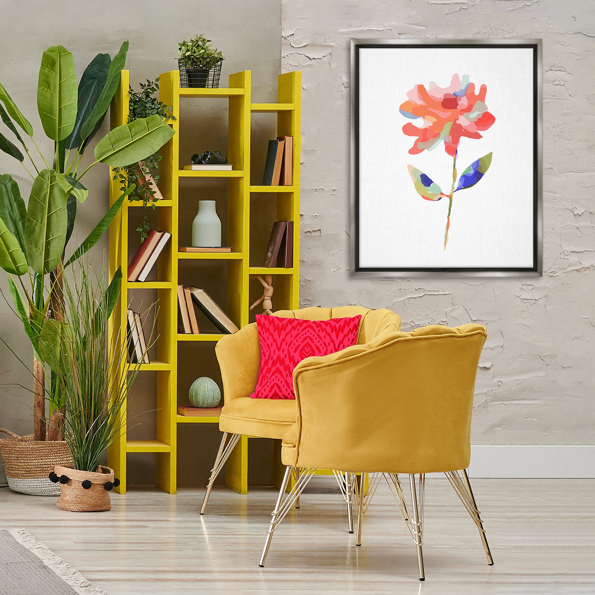 Stupell Industries Mosaic Flower Blossom Plants & Flowers Painting Gray Floater Framed Canvas Art Print Wall Art, 25 x 31