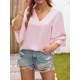 thumbnail image 3 of Nueva blusa informal de mujer de talla grande 1XL-8XL con escote en V holgado y costura de malla con mangas 3/4 para vacaciones, blusas tipo túnica para mujer, 3 of 5