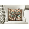 thumbnail image 4 of Ambesonne Rustic Throw Pillow Cover Pack of 2, Southwestern Square Feathers, 2 Pcs-16"x16", Turquoise Cocoa and Redbrown, 4 of 5