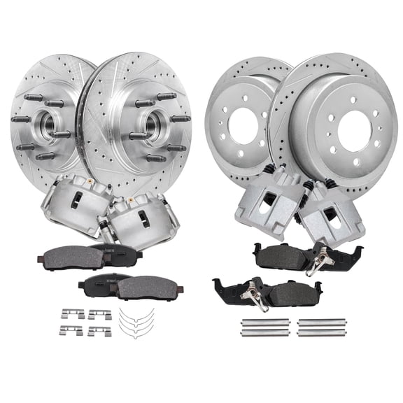 Detroit Axle - RWD Brake Kit for 2005-2008 Ford F-150 2006-2008 Lincoln Mark LT Front and Rear Drilled & Slotted Brake Rotors Ceramic Brake Pads w/ Hardware Brake Calipers Replacement