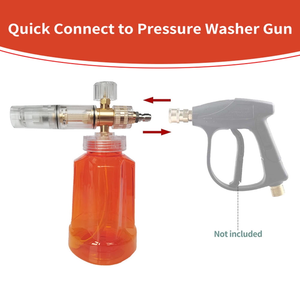 YAHHU 1L Foam Cannon for Pressure Washer, Adjustable Snow Foam Blaster, Transparent 1/4'' Quick Connector, Durable Copper/Stainless Steel, Orange