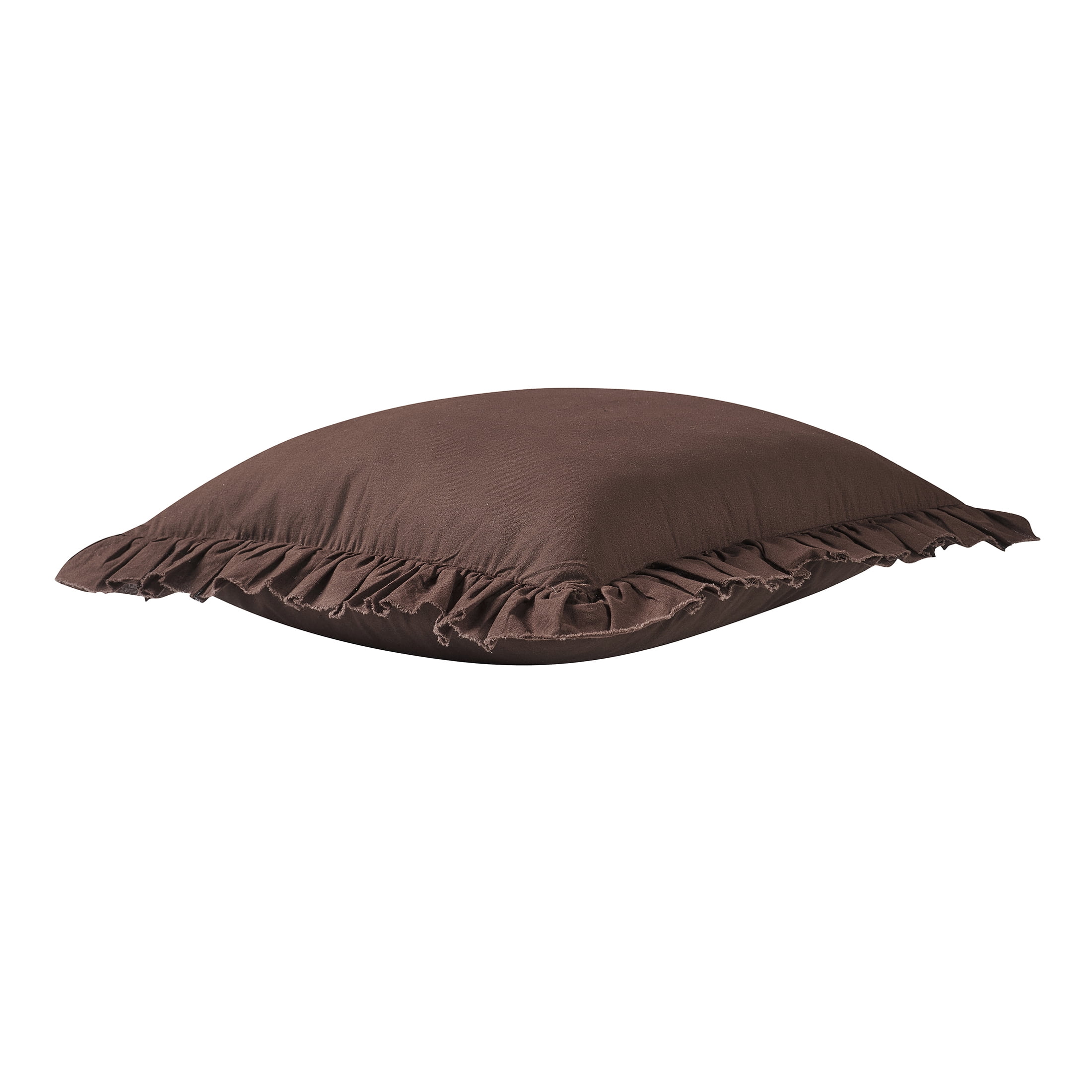 My Texas House Brown Ruffle Cotton Decorative Pillow, 18 in x 18 in
