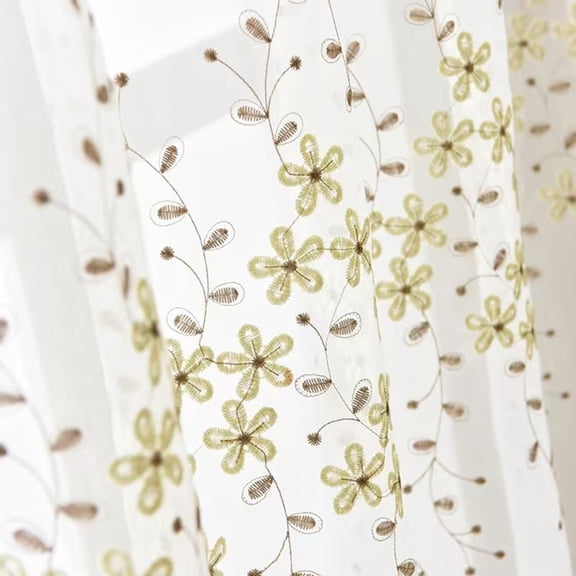 Sunyuer 2 Panels Cute Floral Sheer Curtains Embroidered Voile Curtains Decorative Coquettish Sheer Shades Semi Window Decor for Home Party Office