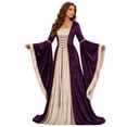 thumbnail image 2 of Domzest Renaissance Costume Women Long Bell Sleeve Lace-Up Medieval Dress Floor Length Gothic Princess Dresses Halloween Costumes, 2 of 6