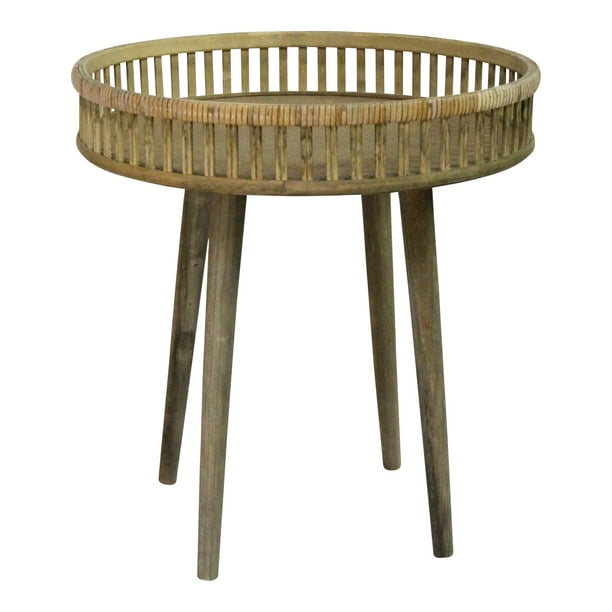Distressed Rattan Brown Bamboo Wood, Small Round Bamboo Coffee Table