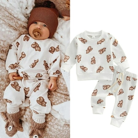 

Lovebay Infant Cute Bear Crewneck Sweatshirt Pants Baby Boy Girl Casual Outfits