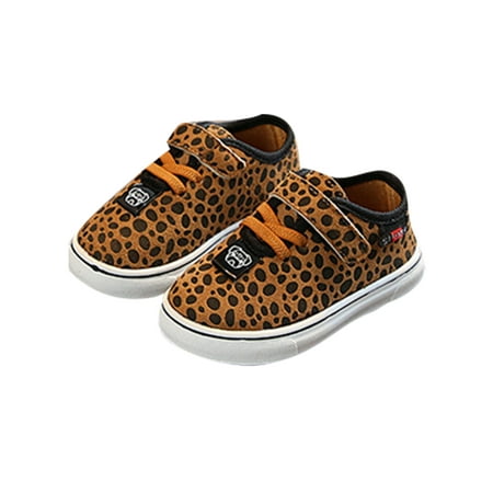 Zodanni Girls Soft Sole Flat Trainers Kids School Breathable Leopard Print Walking Shoes Non-slip Running Shoe Yellow 6.5C