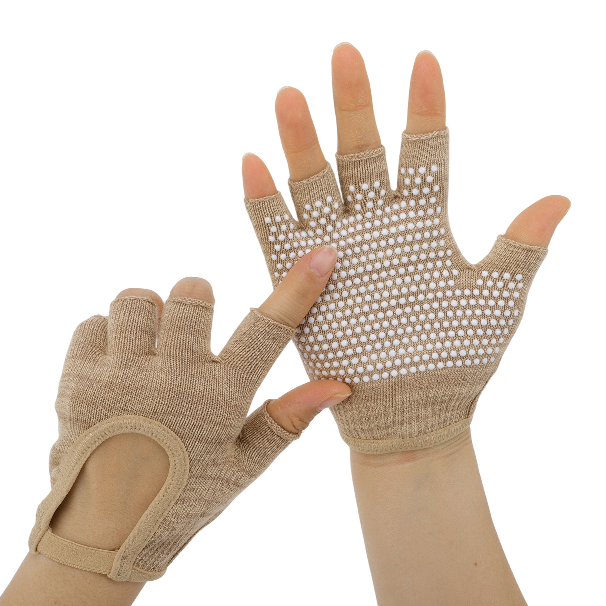 Unique Bargains Non-slip Fingerless Yoga Gloves One Size Beige