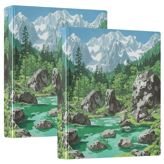 Lake in Mountains Hardcover 3 Ring Binder 1.5” Round Rings Letter Size Paper Pockets for School Office Supplies