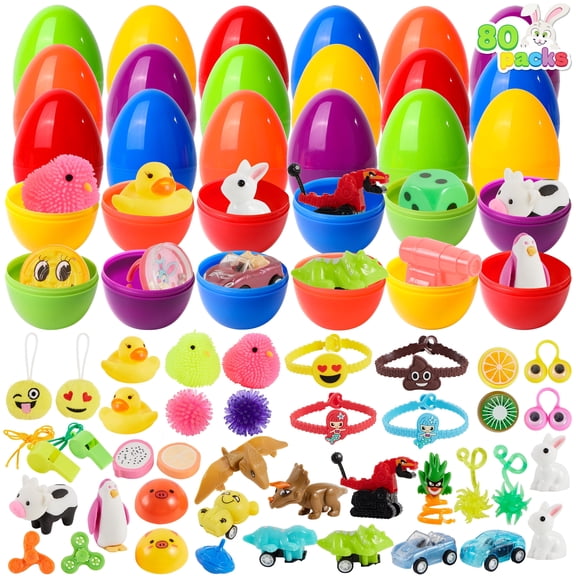 Joyfy 80 Packs Prefilled Easter Eggs with Assorted Toys,Easter Egg Bulk for Kids,Easter Eggs Hunt Events,Basket Stuffers Fillers,Classroom Prize Supplies