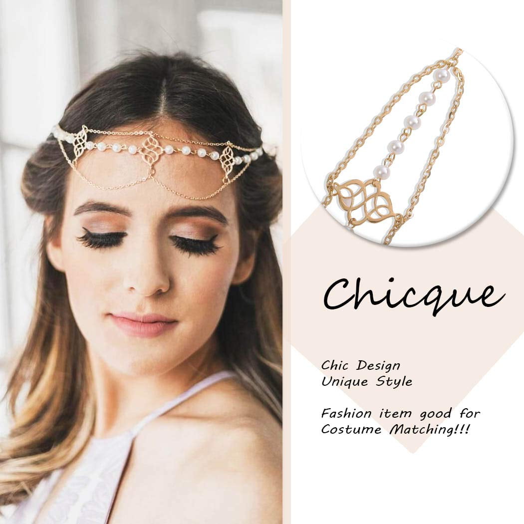 Boho Head Chain Pearls Head Jewelry Gold Headpiece Layered Hair Chain Wedding Festival Hair Accessories for Women and Girls Walmart