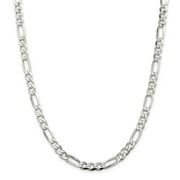 Diamond2Deal Solid 925 Sterling Silver 7mm Flat Figaro Chain Necklace For Men Necklace 26 inch