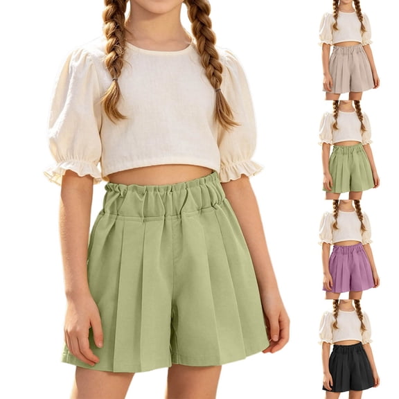 Fozruso Girls Summer Solid Skirted Shorts For Girls Lightweight Loose Fit Casual Bottoms For Everyday Play And Comfort Girls Casual Shorts(Beige)
