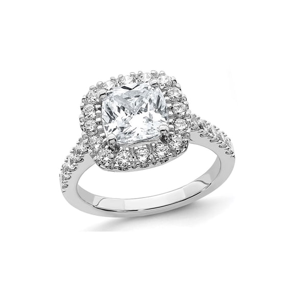 2.60 Carat (Ctw) Cushion-Cut Synthetic Moissanite Halo Engagement Ring in 14K White Gold for Women