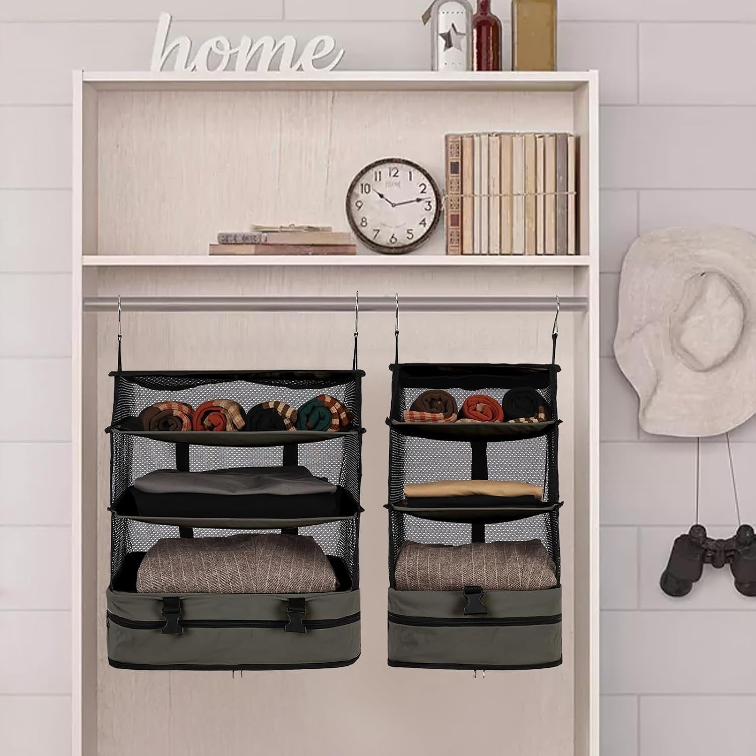 Portable  Travel Shelves Bag Packing Cube Organizer Suitcase Storage Large Capacity (Taupe XL)