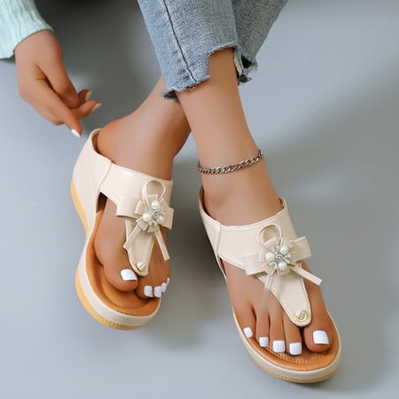 

uikmnh Women Shoes Women Sandals Thong Platform Wedge Beach Platform Thong Wedge Beach Slippers Sandals Beige 7.5