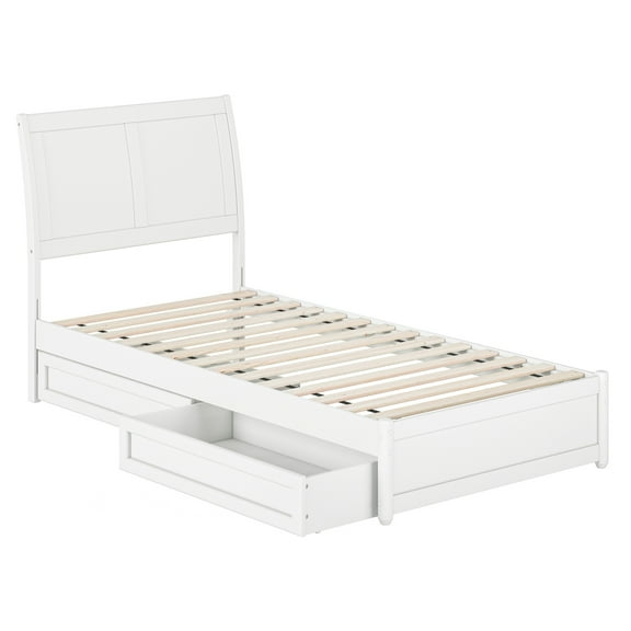 Roslyn Twin XL Platform Bed with Panel Footboard & 2 Storage Drawers in White