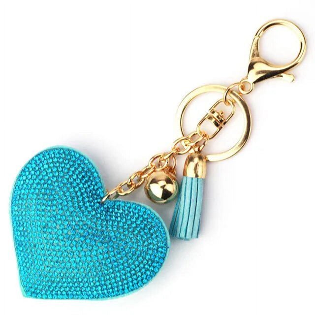 Llaveros en forma de corazón de diamantes de imitación ostentosos de lujo para mujeres y niñas, llavero de cuero con borla para monedero, dijes, accesorios de mochila