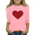 thumbnail image 2 of Girls Pink Glitter Heart Cold Shoulder Top - Soft Stretchy 3/4 Sleeve Casual Shirt for Girls 4-12,Size 12-13T, 2 of 5