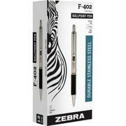 3 PK,Zebra STEEL 4 Series F-402 Retractable Ballpoint Pen (29210)
