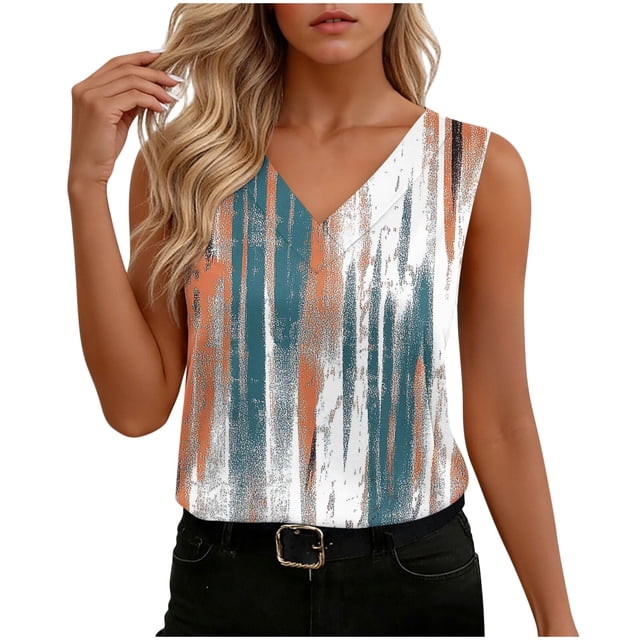 TaTaai Women Printed Satin Tank Top V Neck Sleeveless Soft Smooth Breathable Machine Washable No Fading Lightweight Casual Fashion Daily Top Gift