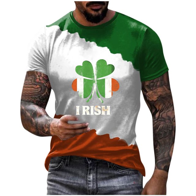 Camisetas Casuales Cuello Redondo Día de San Patricio Impresión Suéter, Manga Corta Blusa Deportiva para Hombres
