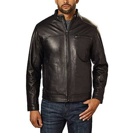 Boston Harbour Men's Genuine New Zealand Lambskin Leather Jacket (Black,