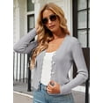 thumbnail image 3 of Women'S Long Sleeve V-Neck Button Down Cardigan Knit Shrugs Sweater Grey XL, 3 of 7