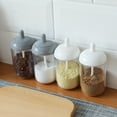 thumbnail image 5 of 2PCS Kitchen Sugar Bowl Salt Pot Pepper Storage Jar Seasoning Container Plastic Condiment Spice Holder with Cover and Spoon (White), 5 of 5